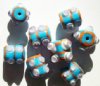 8 14mm Aqua, Orange, White, & Lilac Square Bumpy Beads